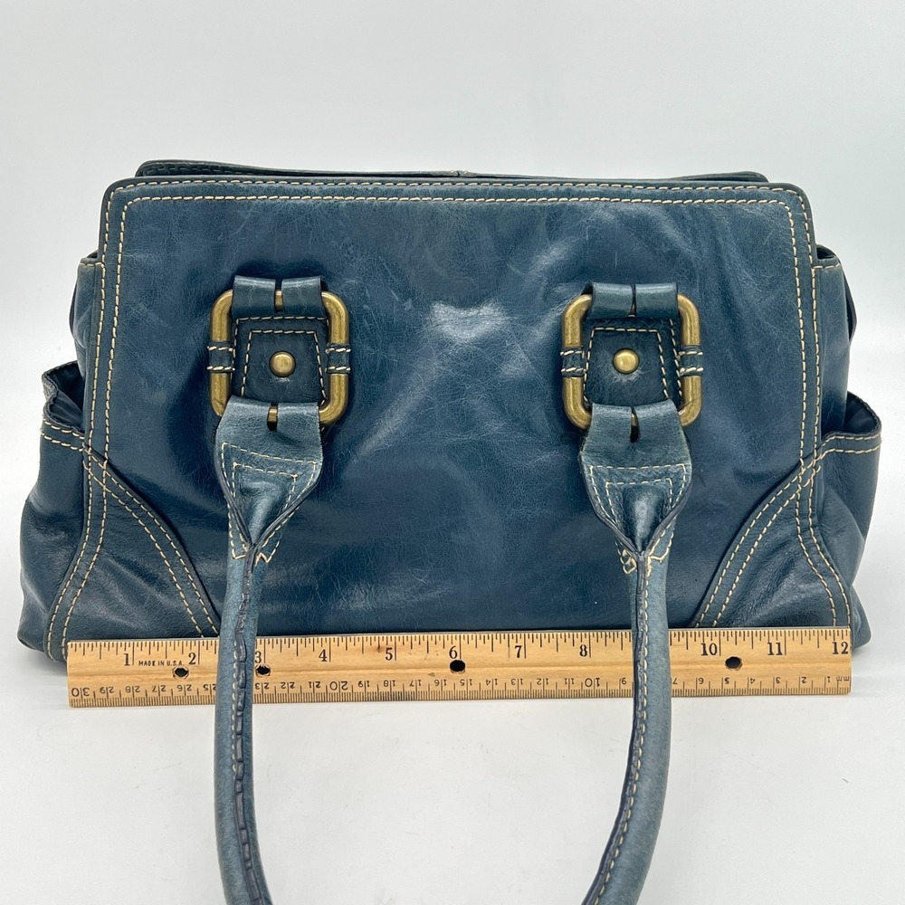 Vintage Wilsons Denim Blue Saddle Leather Purse Shoulder Bag Satchel Y2K - Picture 12 of 15